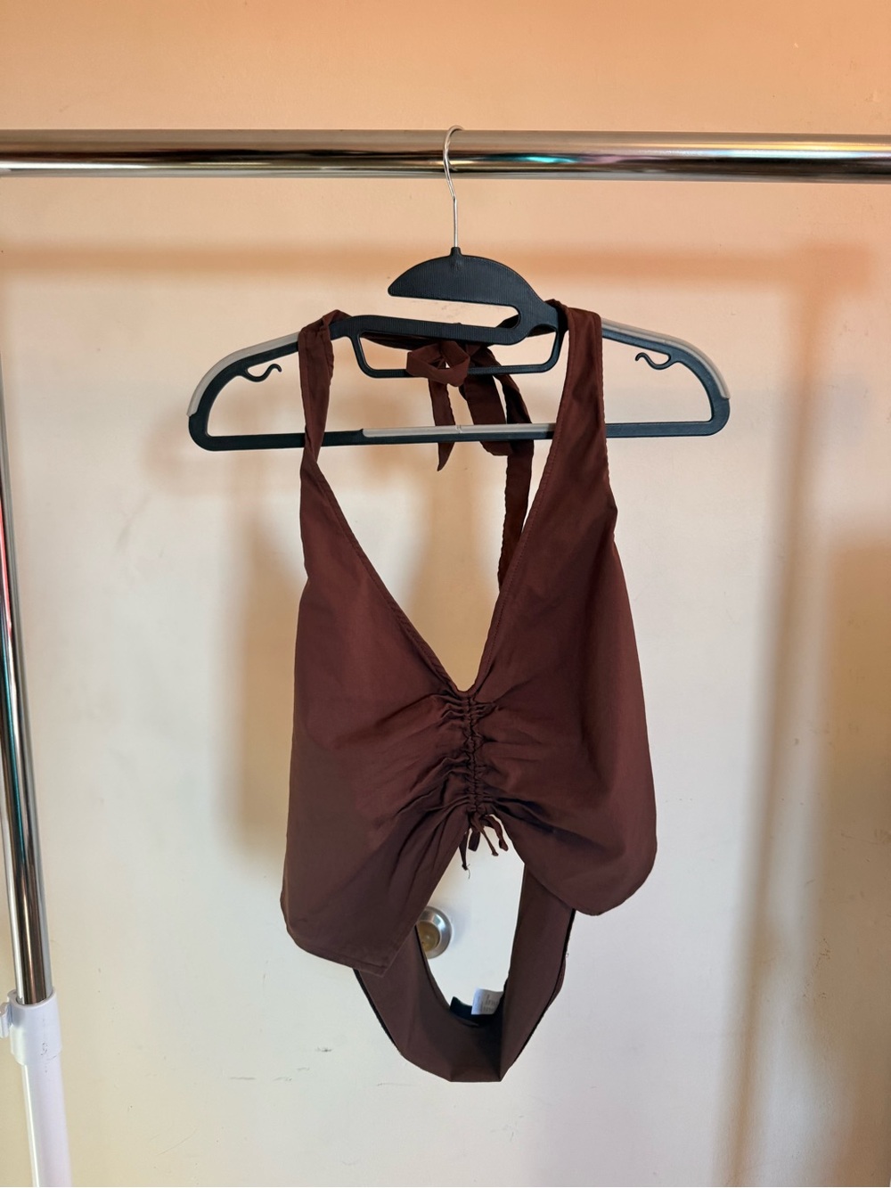 Halter Ruched Front Top - Brown